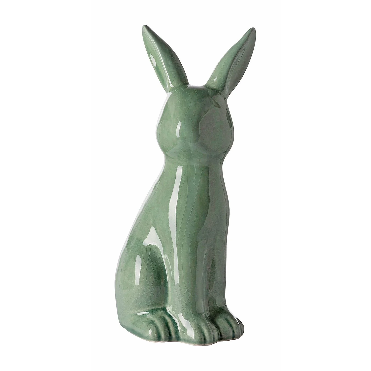 Keramik-Dekofigur „FABIUS“ – Grüner Dekohase mit Krakelee-Oberfläche, 25 cm